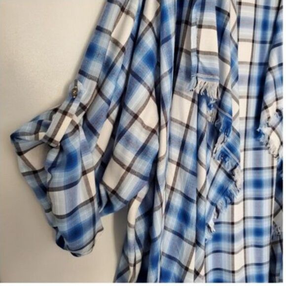 NWT Lane Bryant Plaid Flannel Drape Front Overpiece Roll-Tab Sz 34/36 Layer - Picture 5 of 8